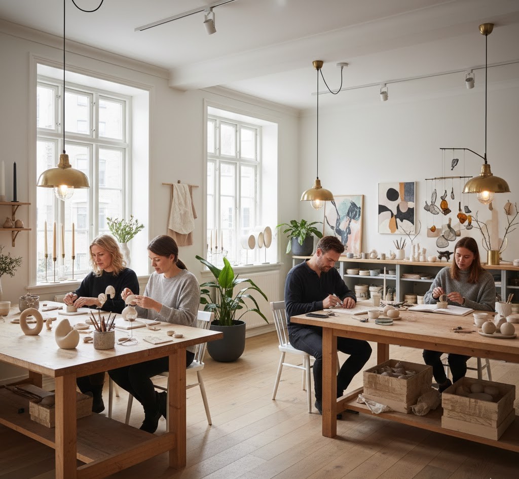 Team arbetar med dekorationer